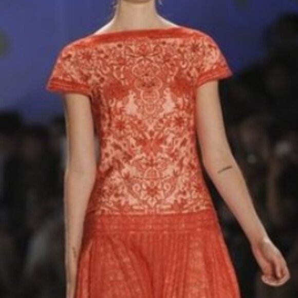 Tadashi Shoji Coral Lace Pattern Knee-Length Dress Size XL US 12 - Picture 3 of 4